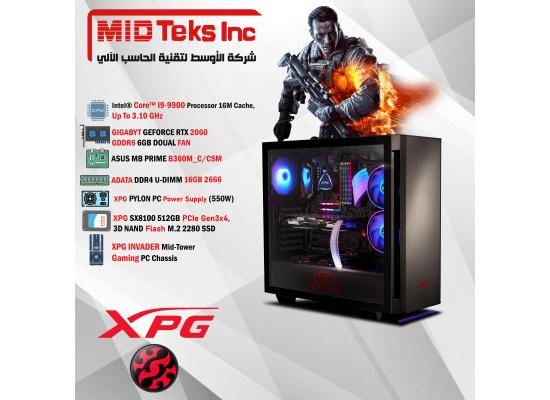 Gaming Desktop (MID-29) , CPU INTEL I9-9900, DDR4 /16GB) ,SSD 512 GB, RTX 2060,ASUS MB B360M,XPG PYLON 550W,XPG INVADER PC Chassis (Black)